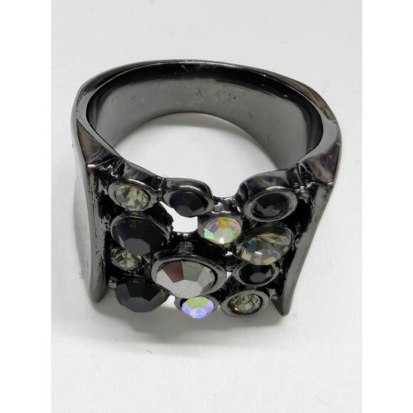 Black Crystal Statement Ring Size 8 - Picture 1 of 8